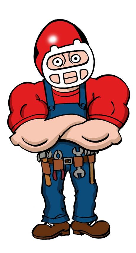 The Plumbing Pro in overalls on white background