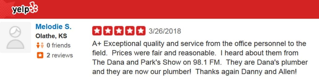 yelp review plumbing from melodie s