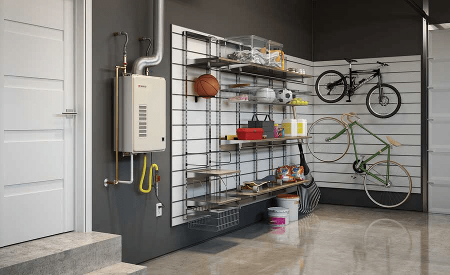 Noritz tankless water heater in a garage