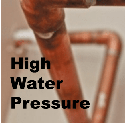 Close-up of a water pressure gauge displaying high pressure levels, indicating elevated water pressure in a plumbing system.