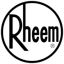 Rheem company logo in black and white.