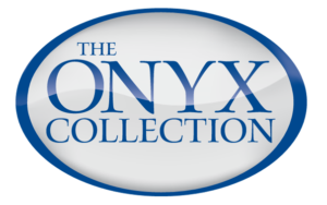 Logo of The Onyx Collection featuring elegant blue and gray typography.