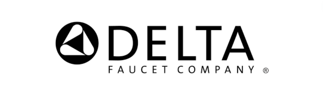 Partial logo of Delta Faucet Company in black and white.