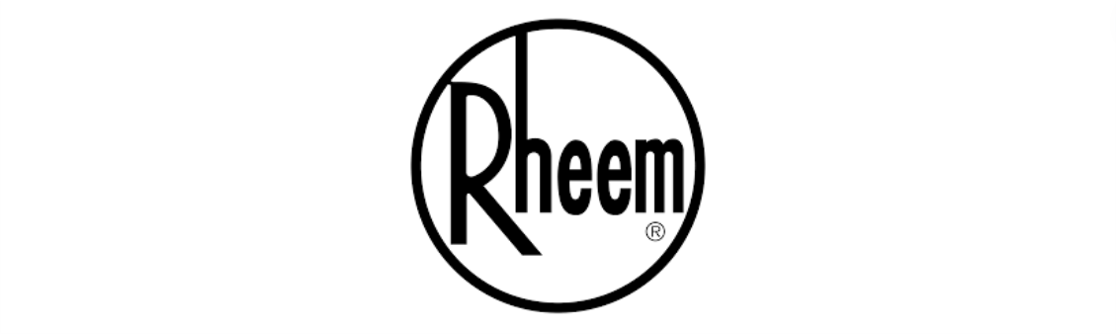 Logo for Rheem water heaters and plumbing items.